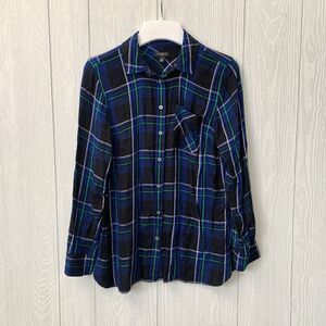 Talbots Petites Blue Black Plaid Button Shirt Size SP